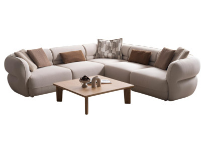 Modulares Ecksofa-Set mit modernem Couchtisch aus Holz und Stil
