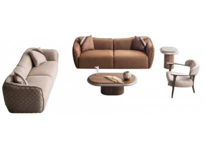 Luxuriöses Sofa Set mit modernem Sessel und stilvollen Tischen