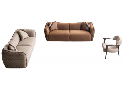 Luxuriöses Sofa-Set mit 2 eleganten Sofas und modernem Sessel