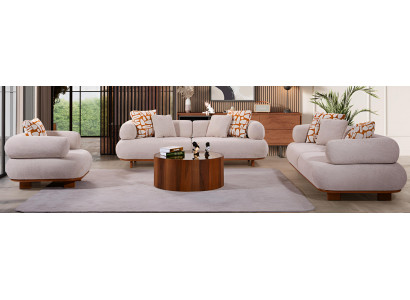 Moderne Wohnzimmer Sitzgarnitur Designer Beige 3-Sitzer Sofas Sessel
