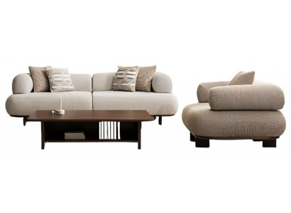 Beige Wohnzimmer Sitzgarnitur Polstersofa Designer Textilsessel