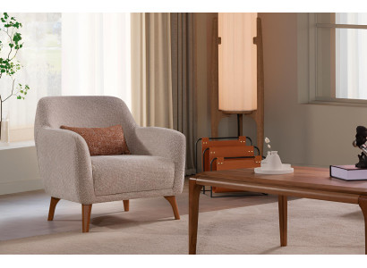 Bequemer Beiger Stoffsessel Designer Polstersitzer Wohnzimmer Möbel