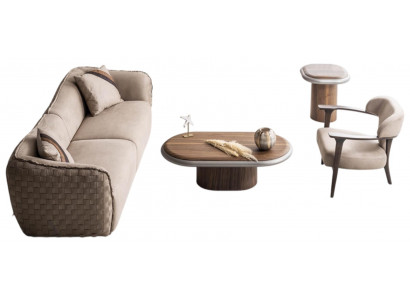 Moderne Beige Wohnzimmer Sofagarnitur Sessel Beistelltische 4tlg