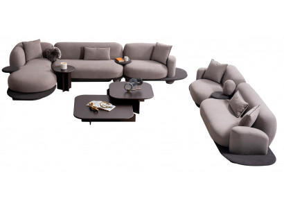 Luxuriöses Wohnzimmer-Set L-Form Sofa Polstercouch 2x Couchtische