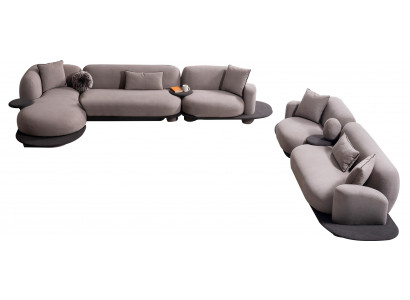Luxuriöses Graues Sofa-Set Designer 3-Sitzer Polster L-Form Sofa