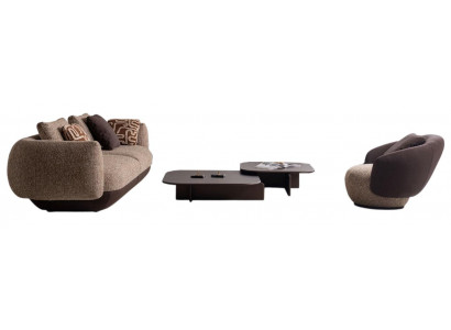 Braune Textilgarnitur Designer 3-Sitzer Polstersessel Couchtisch