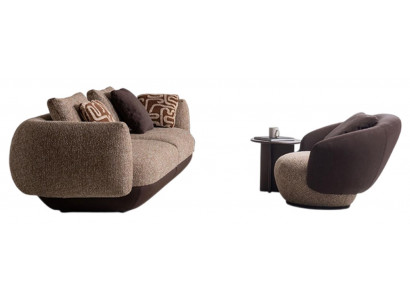 Stilvolles Textilsofa Designer Relaxsessel Holz Beistelltisch 3tlg