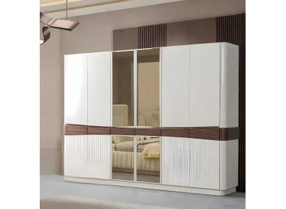 Eleganter Schlafzimmerschrank Weißer Kleiderschrank Edle Glastüren
