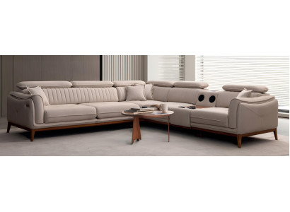 Designer Beiges Ecksofa Edle Wohnzimmer Polstercouch USB-Anschluß