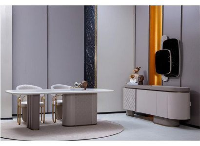 Modernes Esszimmer-Set mit eleganten Stühlen und Sideboard im Design luxuriöse