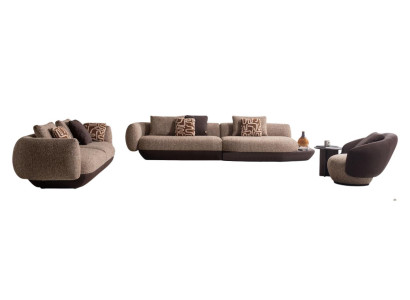 Elegante Couchgarnitur Beiger 4-Sitzer Textilsessel Beistelltisch