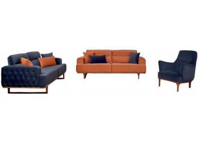 Moderne Couchgarnitur Stilvoller Polstersessel 2x Textil Sofas 3tlg