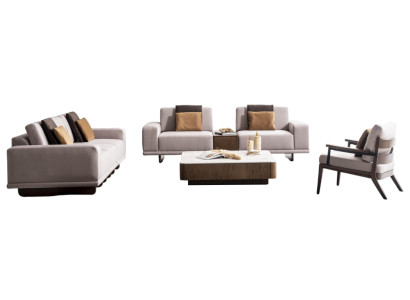 Elegante Beige Couchgarnitur 4-Sitzer Stilvoller 2-er Couchtisch
