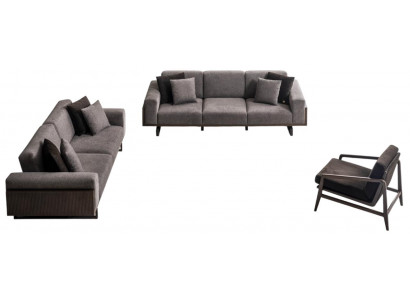 Graue Wohnzimmer Sofagarnitur Stilvoller 3-Sitzer Sitzsessel 3tlg