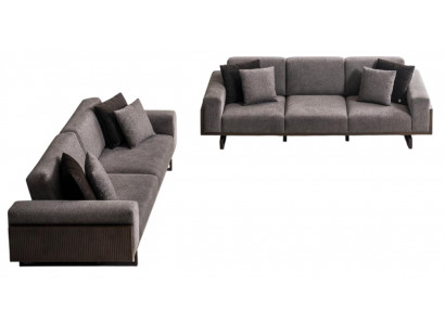 Graue Wohnzimmer Sofagarnitur Stilvoller 4-Sitzer Polstercouch 2tlg