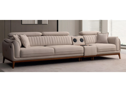 Moderne 4-Sitzer Couch Beiges Polstersofa Musikboxen USB-Anschluß