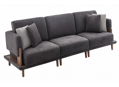 Luxuriöses Graues Polstersofa Wohnzimmer Designer Couch Holzgestell