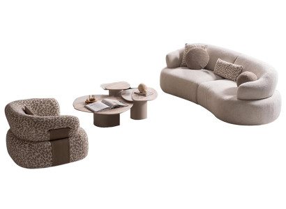 Modernes Wohnzimmer Polster-Set Designer 3-Sitzer Sessel Holztisch