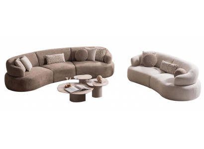 Beige Wohnzimmer Sofagarnitur Halbmond Sofas Designer Couchtisch