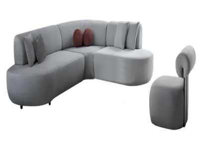 Moderne Graue Sofagarnitur Polster L-Form Couch Edler Sessel 2tlg
