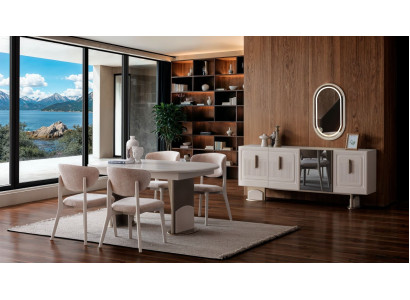 Elegantes Esszimmer Set mit Tisch und gepolsterten Stühlen