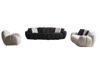 Schwarz-Weißes Sofa-Set Polster Dreisitzer Textilsessel 5-Sitzer