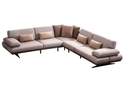 Beiges Wohnzimmer Ecksofa Designer L-Form Couch Luxuriöse Metallfüße