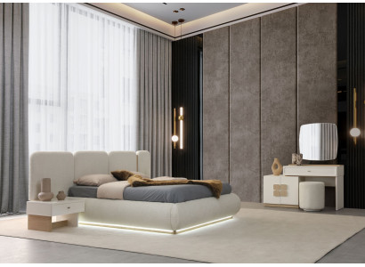 Elegantes 4tlg. Schlafzimmer-Set mit Bett und Schminktisch mit Spiegel
