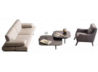 Moderne Couchgarnitur Stoffsofas Designer Sessel Holz Couchtisch