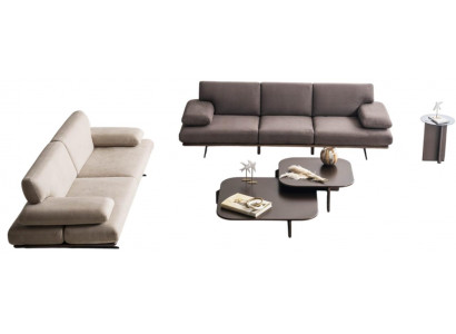 Grau-Beige Textilgarnitur Designer Sofas Holztische Beistelltisch