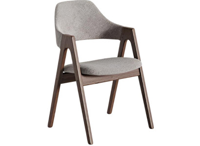 Moderner Holzstuhl mit grauem Stoffbezug und ergonomischem Design luxuriöse