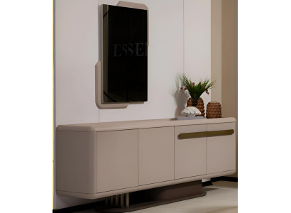 Moderne Kommode mit Spiegel und eleganter goldener Akzentleiste Hochwertig Möbel
