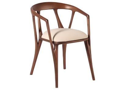 Eleganter Holzstuhl mit modernem Design und beigem Sitzpolster