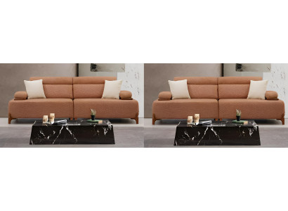 Braunes 3-Sitzer Sofa + 3-Sitzer Sofa mit modernen Holzelementen