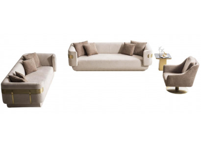 Edle Beige Sofagarnitur Moderner 4-Sitzer Polster 3-er Beistelltisch