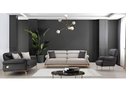 Schwarzes Sofa Set 3+3 mit stilvollem Sessel und modernem Design