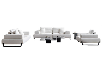 Elegante Weiße Sofagarnitur Stilvoller Sessel 3-Sitzer Beistelltisch