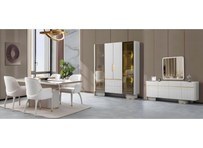 Weißes Esszimmer Set Designer Esstisch 4x Polsterstühle TV-Ständer