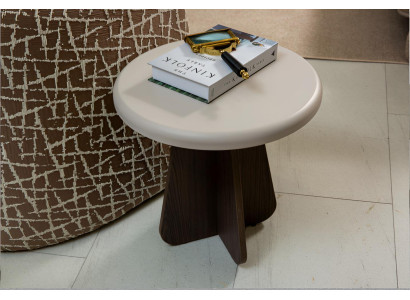 Exklusiver Beiger Rundtisch Designer Holz Wohnzimmer Couchtisch