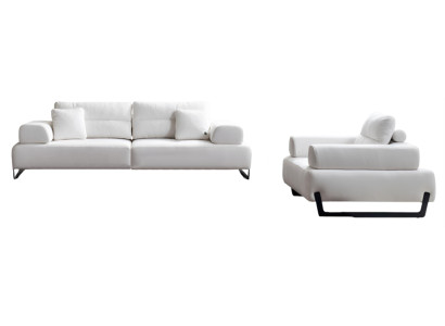 Elegantes Weißes Sofa-Set Designer 4-Sitzer Polstersessel Metallfüße