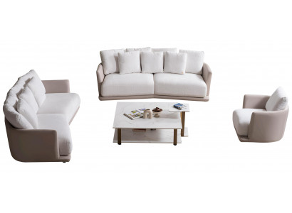 Luxuriöse Beige Couchgarnitur 2x Textilsofas Relaxsessel Couchtisch