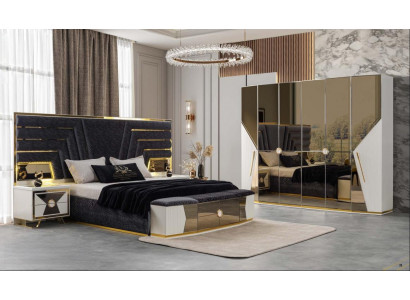 Weißes Schlafzimmer Set Polsterbett 2x Nachttische Glasschrank 5tlg