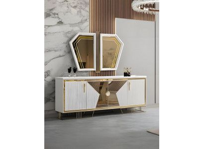 Modernes Weißes Sideboard Designer Goldverzierung Holzkommode