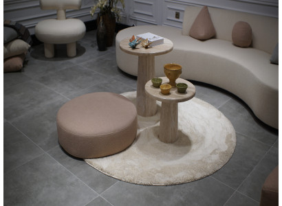 Beiger Sitzhocker Luxuriöser Polsterhocker Eleganter Textilhocker