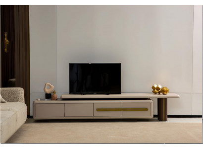 Beiger TV-Ständer Luxuriöse Wohnzimmer TV-Lowboard Edle Holzmöbel