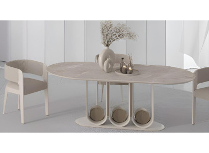 Exklusives Esszimmer-Set Abgerundeter Esstisch Designer Küchenstühle