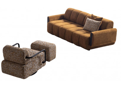 Mehfarbige Wohnzimmer Sofagarnitur Stilvoller 3-Sitzer Sessel Pouf