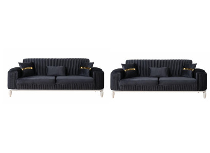 Schwarze Sofagarnitur Designer Polster 3-Sitzer Exklusive Couch