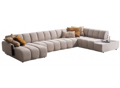 Beiges Ecksofa Integrierter Ablagetisch Designer Polstercouchen Sofa