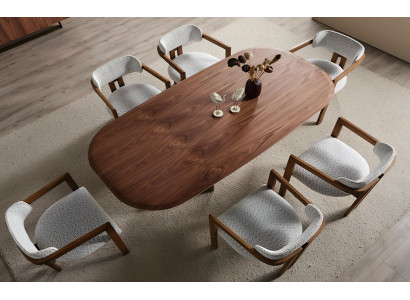 Moderne Esszimmer Garnitur Luxuriöser Esstisch 6x Textilstühle 7tlg